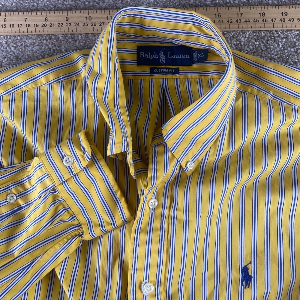 VTG Polo Ralph Lauren Mens XL Striped Button Down Shirt Yellow Blue White Cotton